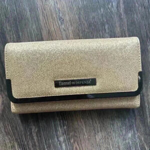 Damsel in Defense Gold Faux Leather Wallet with Multiple Card Slots and Snap Clo